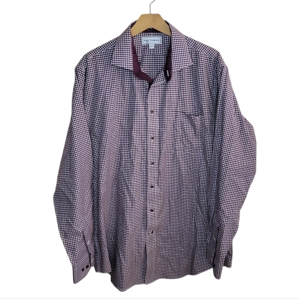 Paul Fredrick | Purple Checkered Plaid Button Front Non-Iron Shirt